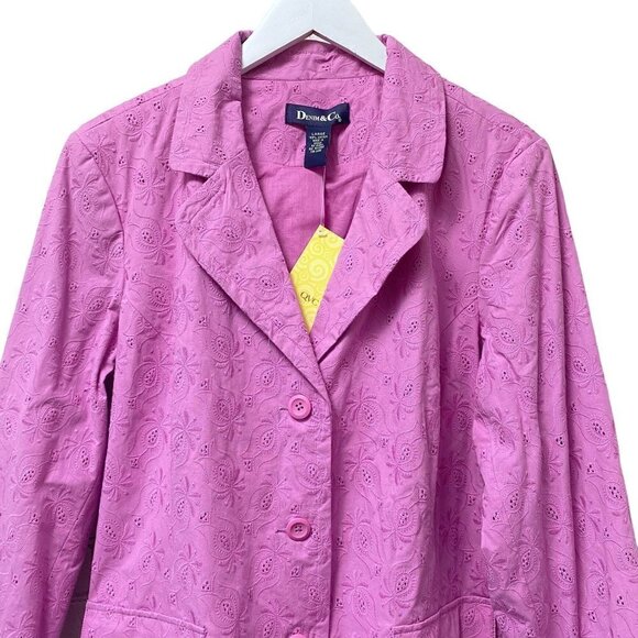 DENIM & CO. Jacket Size Large Purple Lilac Embroidered Blazer Cotton NWT - Picture 2 of 11